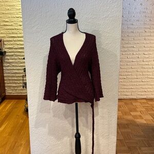 bebe Deep Burgundy V-Neck Sweater Faux Wrap
